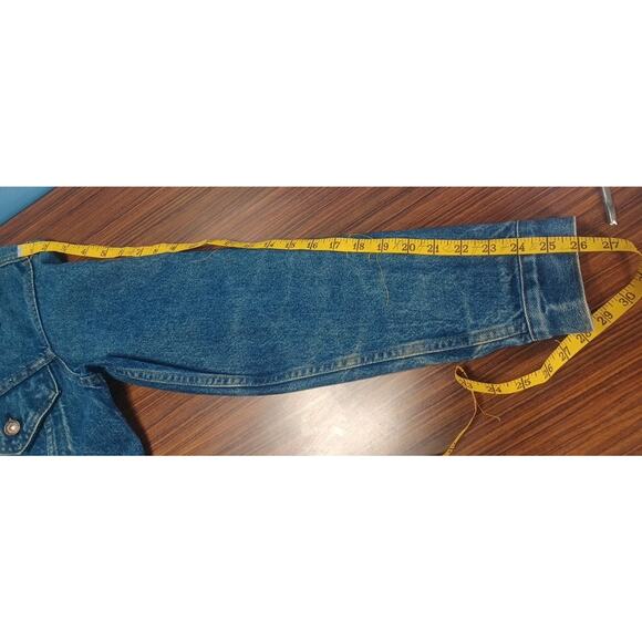 Vintage Levi Strauss 90's Dark Blue Jean Jacket Coat Button Size 40L Rider/Biker - Picture 12 of 15